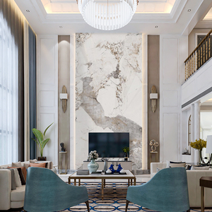 岩板背景墙玄关画中空复式楼大理石客厅挑空可定制岩板连纹大板