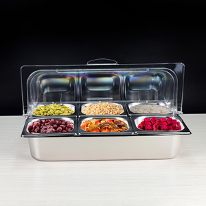 冰粉配料盒水果捞展示盒多格不锈钢盆加冰保鲜小菜盒子摆摊商用