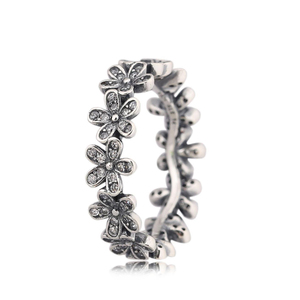 槲寄生Mistletoe S925银饰品 镶钻雏菊圆环戒指