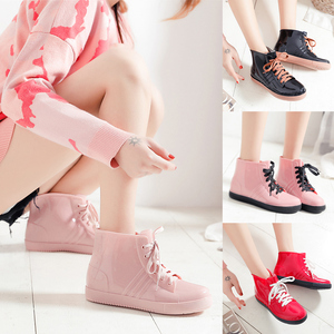 韩国学生女短筒雨鞋板鞋果冻水晶保暖加棉水鞋女马丁雨靴胶鞋单鞋