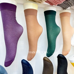 韩国东大门银丝亮丝无跟奢华中筒透肉丝袜薄款超薄夏季女袜短袜