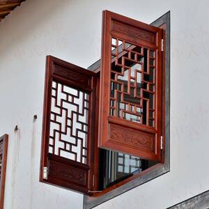 o仿古门窗实木花格中式装修复古窗框户背景墙镂空隔断屏风东阳木