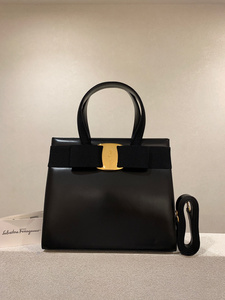 vintage正品中古 Ferragamo 菲拉格慕 黑色box皮2way包