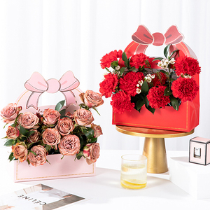 母亲节花盒花艺沙龙烫金蝴蝶结手提插花盒开窗礼盒空盒鲜花包装盒