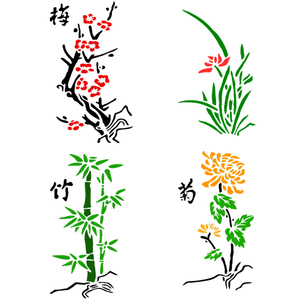 梅兰竹菊古风创意手绘 diy墙绘画画喷漆镂空模具室内镂空绘画模板