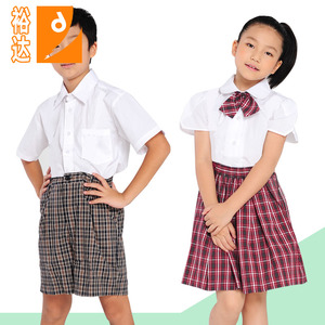深圳校服统一小学生礼服夏制套装女款短裙 男生短袖白衬衫表演服