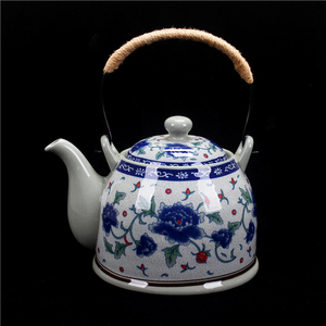 洽顺精瓷青花瓷茶壶茶具套装大号复古牡丹日式中式提梁壶带过滤