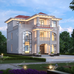 3199简欧农村自建房三开间三层别墅设计图纸带复式客厅超大露台