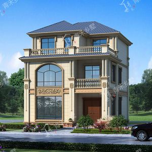 3142简欧风格两开间三层别墅设计图纸带堂屋带露台占地120