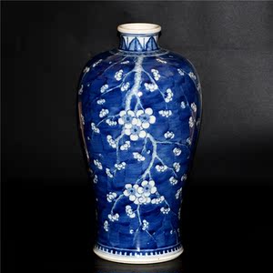 游此斋古玩古董瓷器真品景德镇陶瓷清代光绪青花冰梅纹梅瓶花瓶