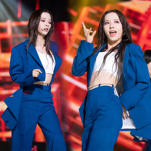 宇宙少女easy韩国女团同款演出服女生蓝色西装爵士舞打歌服舞蹈服