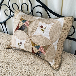 纯棉枕头套外贸原单出口绗缝全棉枕袋欧式絎缝手工刺绣花拼布枕套