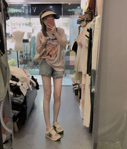 MISSHAPPY韩版字母卡通印花短袖T恤打底衫半袖女24夏宽松上衣