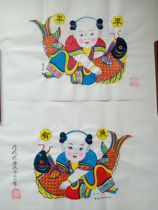 杨家埠木板年画年年有鱼娃娃图平安装饰哄脸大号手工中号传统工艺