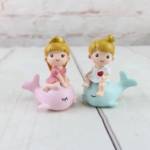 海豚鲸鱼宝宝娃娃摆件小公主王子可爱卡通蛋糕装饰甜品台用品
