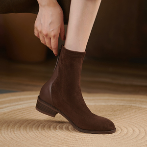 it 简约气质~ 2022款弹力磨砂瘦瘦靴女时尚平底真皮短靴3.5cm