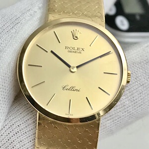 老店原装正品二手瑞士劳力士切利尼18k全金一体带男士手表金老