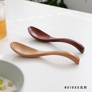 北的 日式天然原木勺子汤勺饭勺 瓷式曲柄汤匙调羹粥勺实木情侣勺