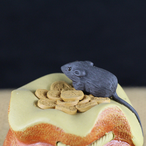 宜兴紫砂茶宠聚财数钱老鼠鼠来宝代代数钱手工摆件生肖鼠小茶玩