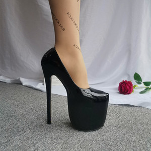 18cm防水台超高跟鞋裸色黑色厚底尖头细跟走秀时装鞋女反串高跟鞋
