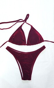 健美比赛比基尼赛服健身形体后交叉一字系带分体闪光泳衣新款红色