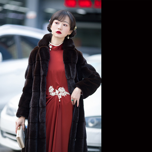 洛阳烟里丨冬季新品仿真皮草大衣气质长款保暖加厚复古旗袍长外套