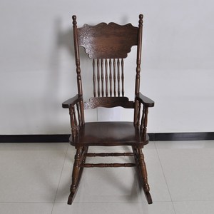 特价橡木实木摇椅美式乡村网红躺椅休闲椅出口原单胡桃木色逍遥椅