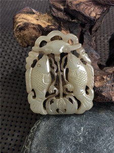 辽代老新疆和田玉青白玉双鱼挂件玉佩古董玉古玉吊坠老玉古玩