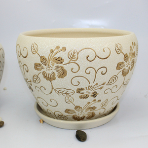 包邮陶瓷花盆花盘欧式凹凸点纹花图案陶瓷花盆