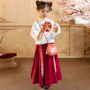 宋制改良女童汉服中国风古装超仙小女孩儿童古风立领襦裙拜年服