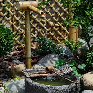 竹子流水竹筒器摆件鱼缸鱼池石槽循环系统创意日式花园庭院装饰