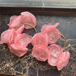 耳边铛淘宝耳边铛347渐变粉色水晶花朵耳环高级感仙气耳钉耳饰耳夹