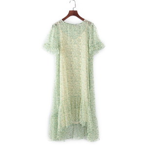 薇品牌商场同款春夏装女装嫩绿色吊带内搭两件套雪纺连衣裙 26333