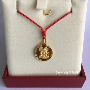 香港代购周大福足金老鼠圆牌吊坠黄金生肖鼠圆形金币挂坠福字金牌