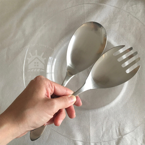 现货 日本家事问屋18-8不锈钢公勺叉盛饭盛菜 拌色拉分餐餐具