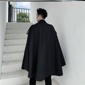 福尔摩斯大衣侦探斗篷宽松外套翻领日系双排扣连帽男潮中长款披风