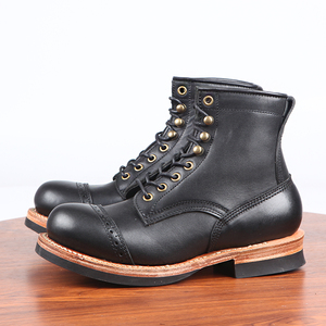 3516厂复古小白伞兵靴真皮圆头高帮工装靴固特异上线休闲马丁靴男