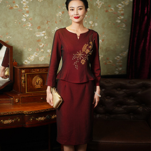 高端喜婆婆婚宴装礼服五一参加儿子结婚礼妈妈装连衣裙假两件套装