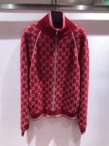 gucci/古驰 男士红色双g时尚飞行员夹克羊毛外套 意大利直播代购