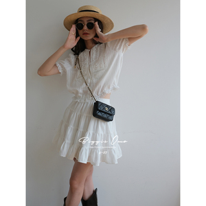 Biggie omo 褶皱设计感A字短裙白色半裙夏季新款时尚气质百褶伞裙