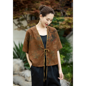 【心心念】桑波缎提花真丝香云纱小外搭 女夏短款中式薄开衫上衣