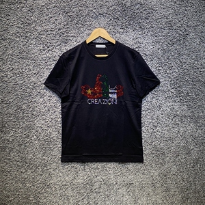 小强现货creazioni意大利潮牌 青蛙春夏男士彩色动物贴钻短袖t恤