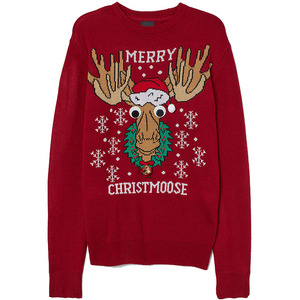 H&M hm Christmas 圣诞节 红色/麋鹿 铃铛 毛衣 针织衫