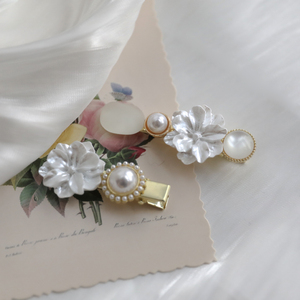 温柔栀子花白色珠光花朵珍珠发夹刘海夹 复古千金贵气发饰鸭嘴夹