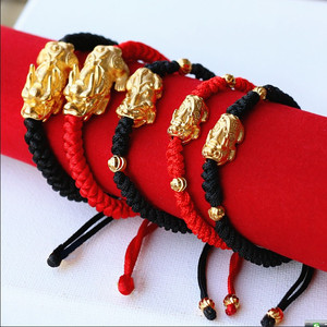 欧币红手绳貔貅手链 黄金编织手链男女礼物皮休本命年情侣复古