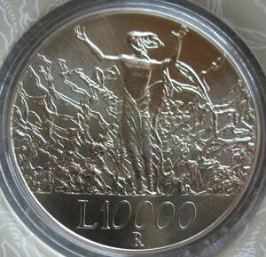 意大利2000年10000里拉普制纪念银币2枚套卡装千禧年飞机雏形包邮