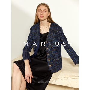 MARIUS |“霓虹灯”纯手工编织粗花呢花边V领小香外套上衣