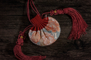 砖红系西阵织荷包 中号明缀正绢织手工荷包 手工绳结配回笼须