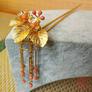 【大姐】日本购回 和服配饰和风艺妓头饰 金工花枝流苏步摇发簪