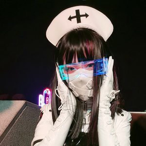 影翼设计收束系列拘束风口罩手套漆皮紧身胶衣搭黑暗护士机能面罩